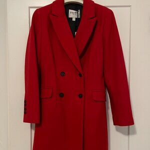 Cashmere Wool Blend Double Breasted Coat - Red with Black Button - Size M / US 8